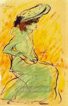 Pablo Picasso Painting - Mujer con vestido verde sentada 1901 Pablo Picasso